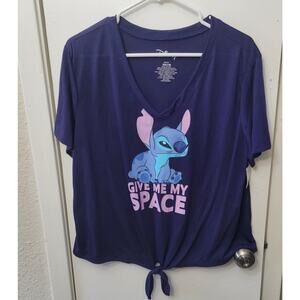 Disney Stitch "Give Me My Space" Tie Front V-neck Short Sleeve T-shirt XXL(19)